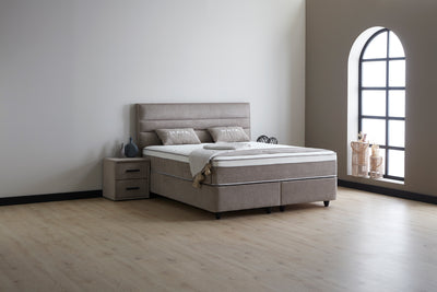 MAYA Boxspringbett Stauraum Bettkasten Webstoff Grau Boxbett von ABC Bedding | maya-boxspringbett-stauraum-bettkasten-samt-velours-greige-boxbett | Mit Bettkasten