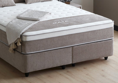 MAYA Boxspringbett Stauraum Bettkasten Webstoff Grau Boxbett von ABC Bedding | maya-boxspringbett-stauraum-bettkasten-samt-velours-greige-boxbett | Mit Bettkasten