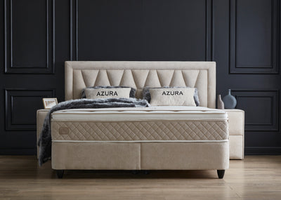 Azura Boxspringbett Stauraum Bettkasten Stoff Beige Creme Boxbett von ABC Bedding | azura-boxspringbett-stauraum-bettkasten-lederoptik-weiss-boxbett | Mit Bettkasten