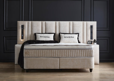 Riviera Boxspringbett Beige Stauraum Bettkasten Boxbett von ABC Bedding | riviera-boxspringbett-stauraum-bettkasten-boxbett | Mit Bettkasten