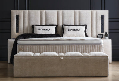 Riviera Boxspringbett Beige Stauraum Bettkasten Boxbett von ABC Bedding | riviera-boxspringbett-stauraum-bettkasten-boxbett | Mit Bettkasten