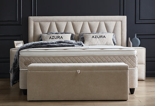 Azura Boxspringbett Stauraum Bettkasten Stoff Beige Creme Boxbett von ABC Bedding | azura-boxspringbett-stauraum-bettkasten-lederoptik-weiss-boxbett | Mit Bettkasten
