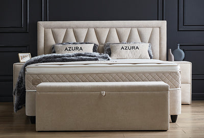 Azura Boxspringbett Stauraum Bettkasten Stoff Beige Creme Boxbett von ABC Bedding | azura-boxspringbett-stauraum-bettkasten-lederoptik-weiss-boxbett | Mit Bettkasten