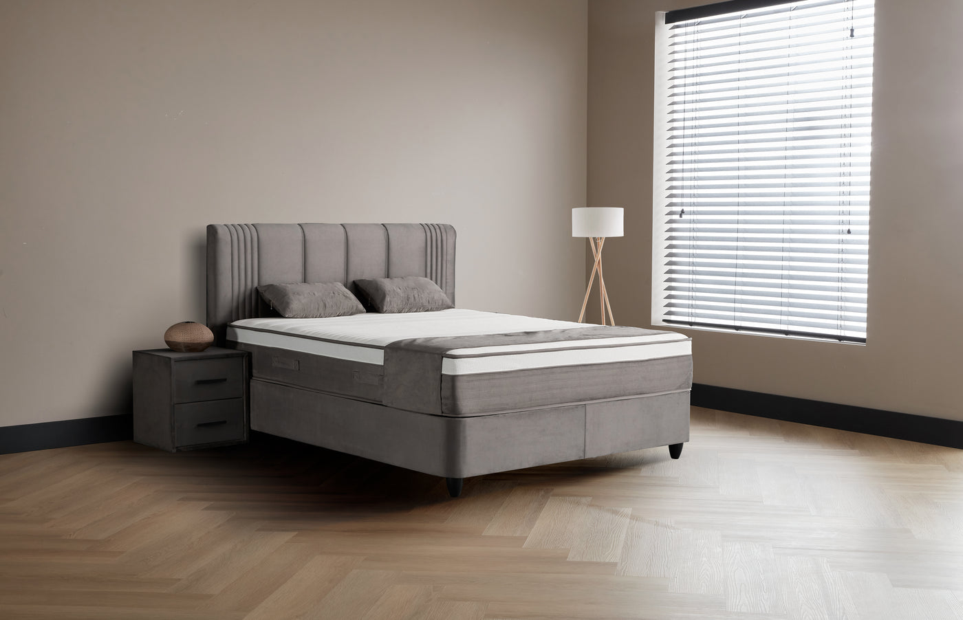 Belicia Boxspringbett Stauraum Bettkasten Samt Grau Boxbett von ABC Bedding