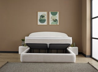 ELENA Boxspringbett Stauraum Bettkasten Stoff Creme Beige Boxbett von ABC Bedding