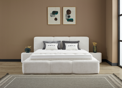 ESILA Boxspringbett Stauraum Bettkasten Stoff Creme Beige Boxbett von ABC Bedding