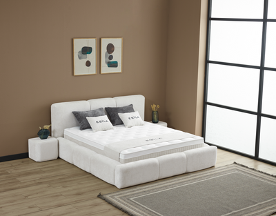 ESILA Boxspringbett Stauraum Bettkasten Stoff Creme Beige Boxbett von ABC Bedding