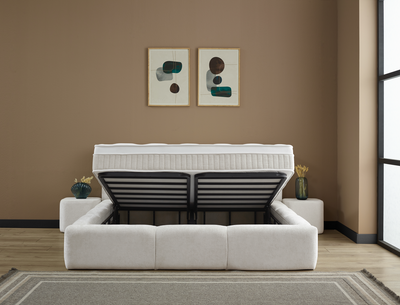 ESILA Boxspringbett Stauraum Bettkasten Stoff Creme Beige Boxbett von ABC Bedding