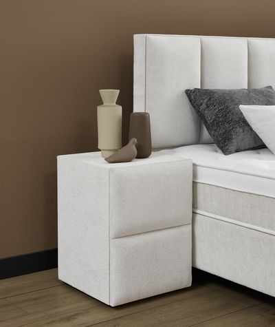 LUCAS Boxspringbett Stauraum Bettkasten Stoffdesign Creme Beige Boxbett von ABC Bedding