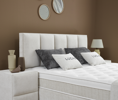 LUCAS Boxspringbett Stauraum Bettkasten Stoffdesign Creme Beige Boxbett von ABC Bedding