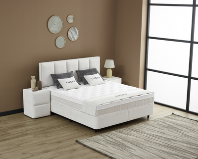 LUCAS Boxspringbett Stauraum Bettkasten Stoffdesign Creme Beige Boxbett von ABC Bedding