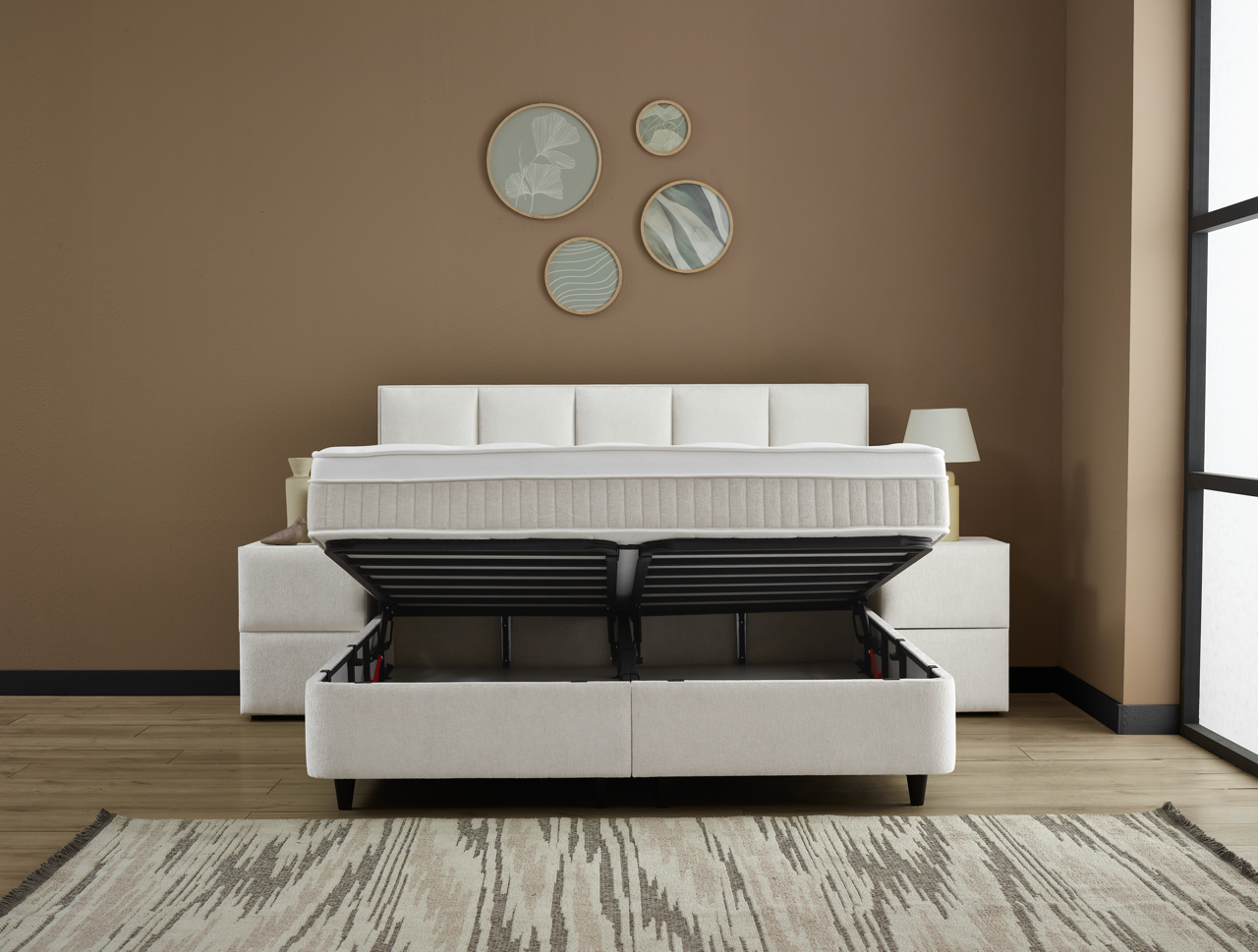 LUCAS Boxspringbett Stauraum Bettkasten Stoffdesign Creme Beige Boxbett von ABC Bedding