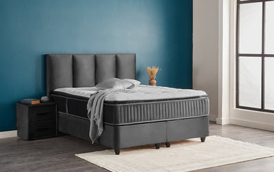 NORA Boxbett Boxspringbett Bettkasten Topper Samt Velvet Velours Grau Anthrazit von ABC Bedding | boxspringbett-boxbett-lilia-180x200-mit-bettkasten | Mit Bettkasten