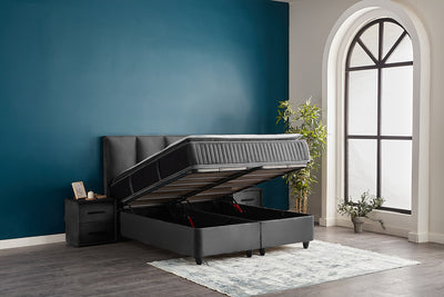 NORA Boxbett Boxspringbett Bettkasten Topper Samt Velvet Velours Grau Anthrazit von ABC Bedding | boxspringbett-boxbett-lilia-180x200-mit-bettkasten | Mit Bettkasten