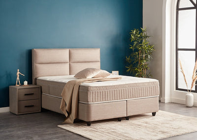 SENNA Boxspringbett Bettkasten Stauraum Topper Webstoff Beige Boxbett von ABC Bedding | senna-boxbett-boxspringbett-mit-bettkasten-webstoff-beige | Mit Bettkasten