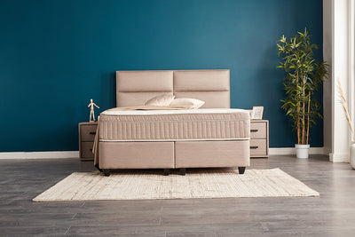 SENNA Boxspringbett Bettkasten Stauraum Topper Webstoff Beige Boxbett von ABC Bedding | senna-boxbett-boxspringbett-mit-bettkasten-webstoff-beige | Mit Bettkasten