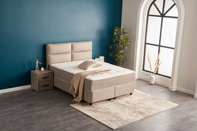 SENNA Boxspringbett Bettkasten Stauraum Topper Webstoff Beige Boxbett von ABC Bedding | senna-boxbett-boxspringbett-mit-bettkasten-webstoff-beige | Mit Bettkasten