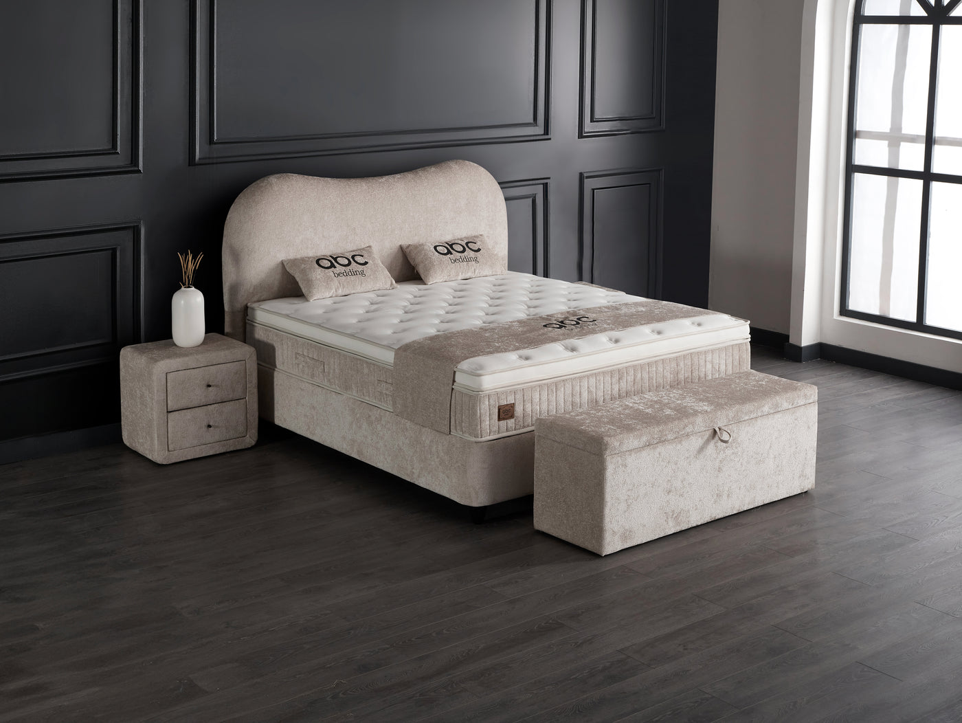 Sofia Boxspringbett Stauraum Bettkasten Bouclé Teddy Stoff Beige Boxbett von ABC Bedding
