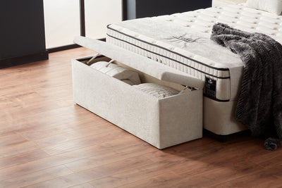TEDDY Boxspringbett Stauraum Bettkasten Topper Boucle Beige Weiß Boxbett von ABC Bedding | teddy-stauraum-boxbett-boxspringbett-mit-bettkasten-stoff-beige-hell | Mit Bettkasten