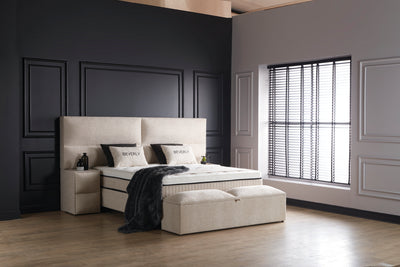 Beverly Boxspringbett Webstoff Stauraum Bettkasten Weiß Boxbett von ABC Bedding