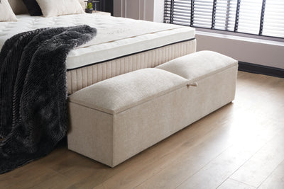Beverly Boxspringbett Webstoff Stauraum Bettkasten Weiß Boxbett von ABC Bedding