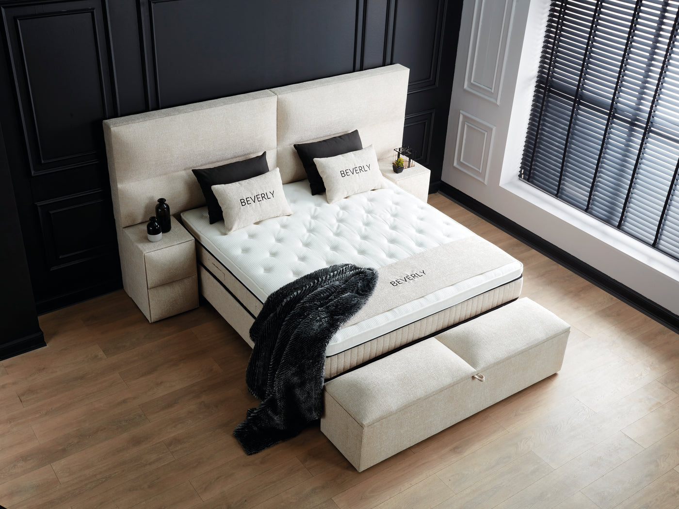 Beverly Boxspringbett Webstoff Stauraum Bettkasten Weiß Boxbett von ABC Bedding