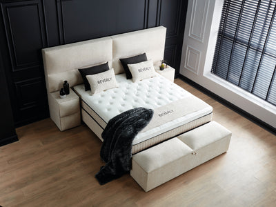 Beverly Boxspringbett Webstoff Stauraum Bettkasten Weiß Boxbett von ABC Bedding
