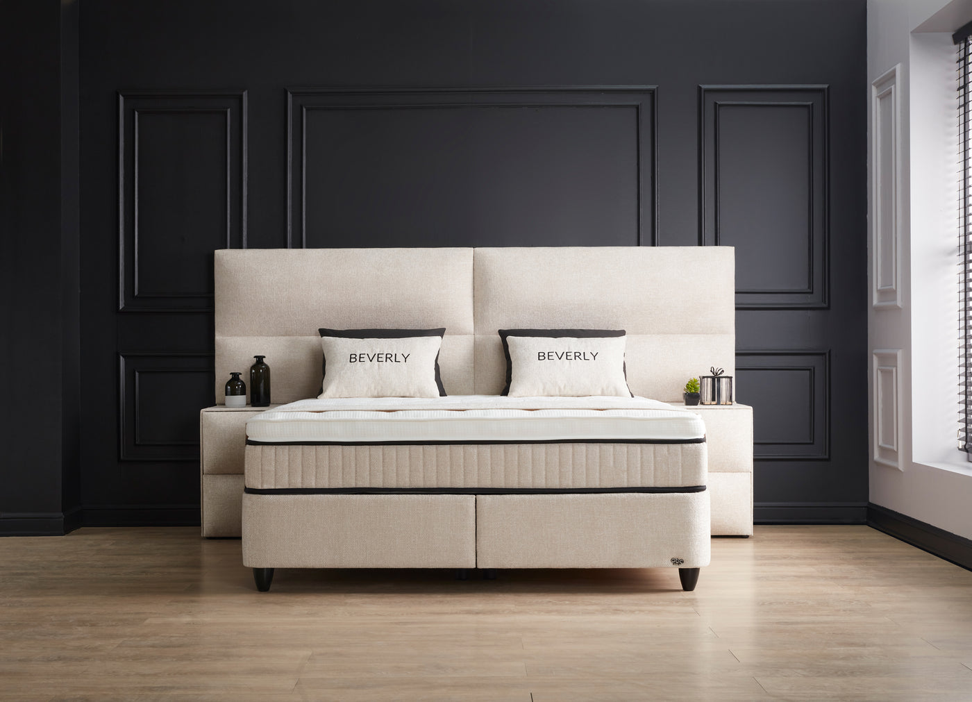 Beverly Boxspringbett Webstoff Stauraum Bettkasten Weiß Boxbett von ABC Bedding