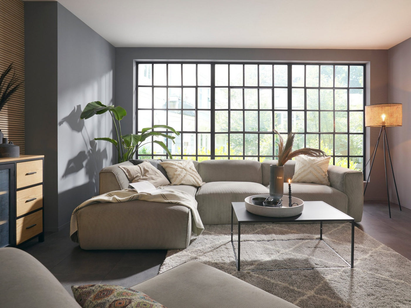 Madea Sofa Couch Cord Beige L Form Kasten Block