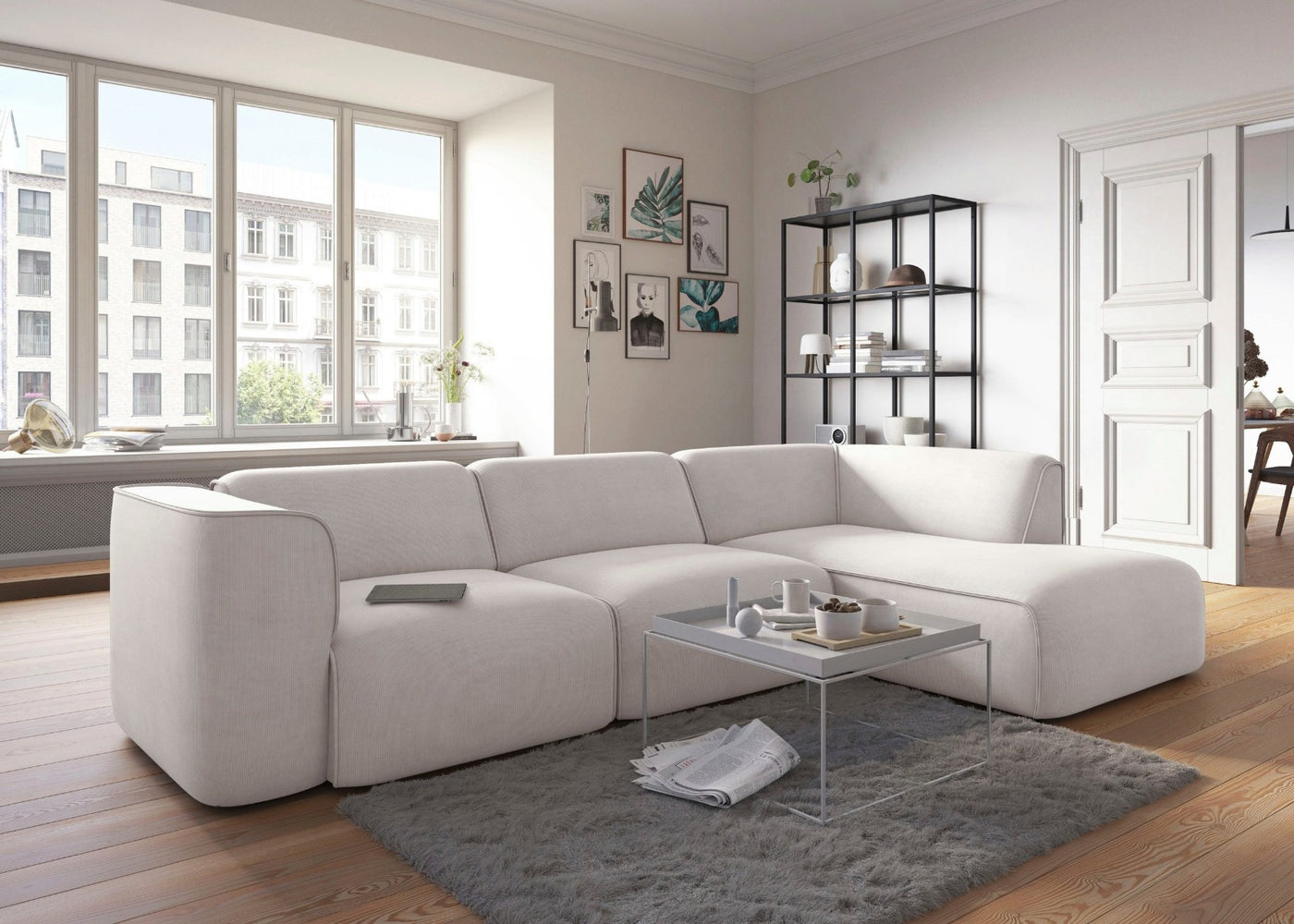 Madea Sofa Couch Cord Beige L Form Kasten Block