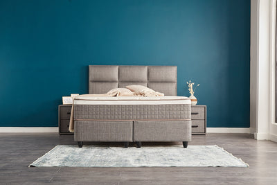 ZELDA Boxbett Boxspringbett Bettkasten Strukturstoff Grau Greige orthopädisch von ABC Bedding | zelda-boxbett-boxspringbett-mit-bettkasten-samt-grau-anthrazit | Mit Bettkasten