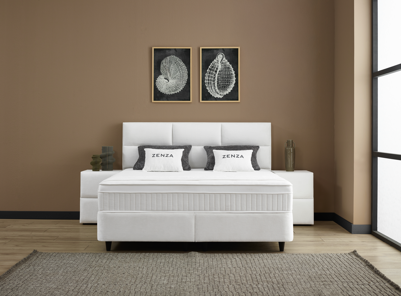 ZENZA Boxspringbett Stauraum Bettkasten Stoffdesign Creme Beige Boxbett von ABC Bedding