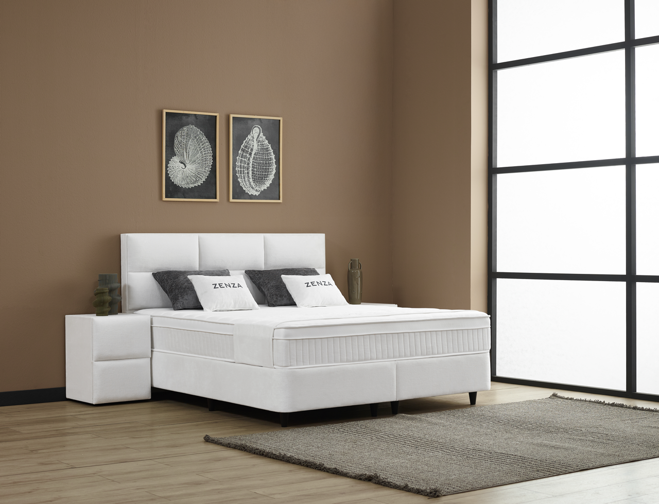 ZENZA Boxspringbett Stauraum Bettkasten Stoffdesign Creme Beige Boxbett von ABC Bedding