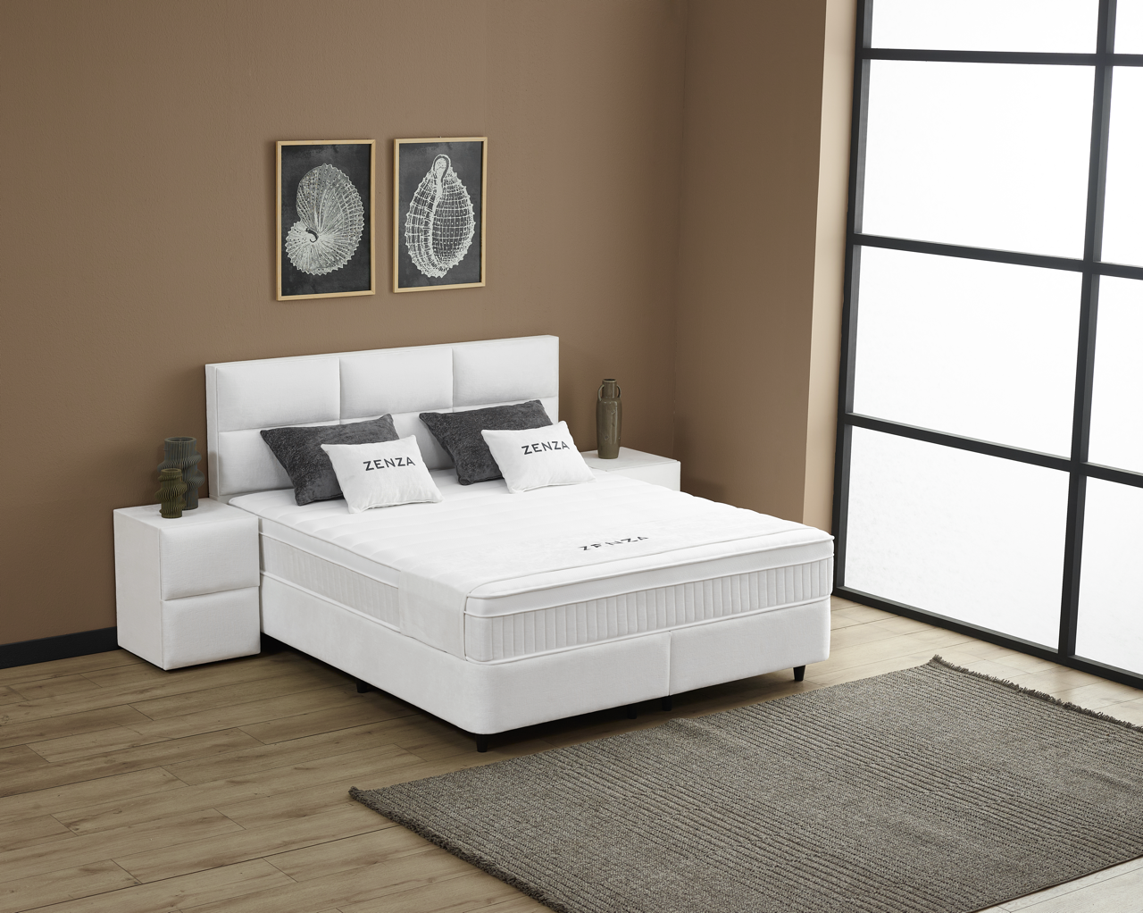 ZENZA Boxspringbett Stauraum Bettkasten Stoffdesign Creme Beige Boxbett von ABC Bedding