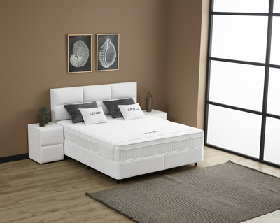 ZENZA Boxspringbett Stauraum Bettkasten Stoffdesign Creme Beige Boxbett von ABC Bedding