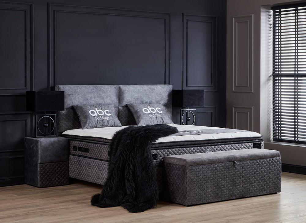 BABYLON BOXSPRINGBETT STAURAUM BETTKASTEN SAMT STOFF GRAU BOXBETT von ABC Bedding | babylon-stauraum-boxbett-boxspringbett-mit-bettkasten-samt-grau-anthrazit | Mit Bettkasten
