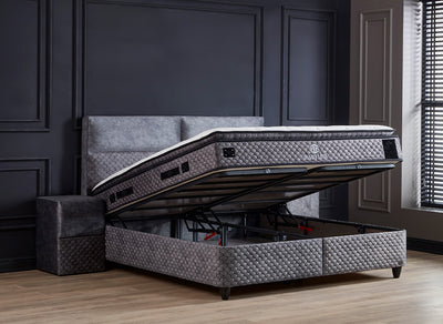 BABYLON BOXSPRINGBETT STAURAUM BETTKASTEN SAMT STOFF GRAU BOXBETT von ABC Bedding | babylon-stauraum-boxbett-boxspringbett-mit-bettkasten-samt-grau-anthrazit | Mit Bettkasten