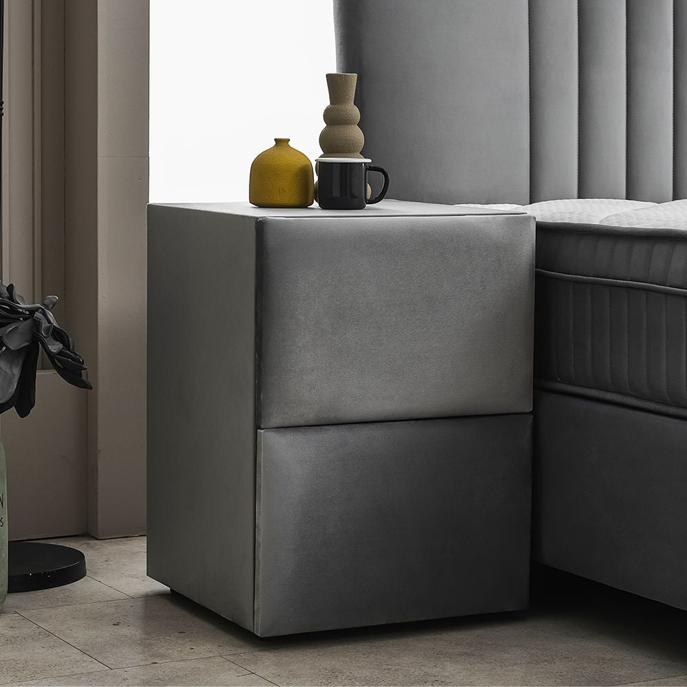 CLARA Boxspringbett mit Bettkasten, Samt Velours Grau – GO MÖBEL