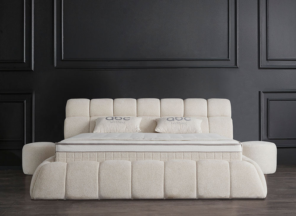 Claudi Boxspringbett Creme Beige Stoff Stauraum Bettkasten Boxbett von ABC Bedding