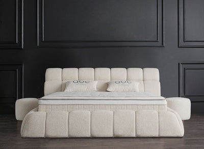 Claudi Boxspringbett Creme Beige Stoff Stauraum Bettkasten Boxbett von ABC Bedding