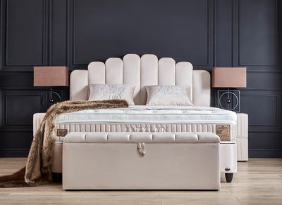 JAZZLYN Stauraum Boxbett Boxspringbett Bettkasten Samt Stoff Beige von ABC Bedding | boxspringbett-jazzlyn-beige | Mit Bettkasten