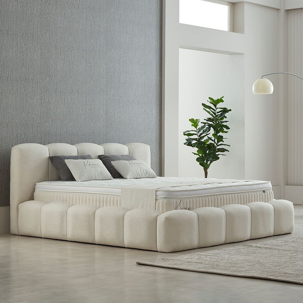 KAONA Boxspringbett mit Bettkasten, Bouclé Teddy Beige – GO MÖBEL