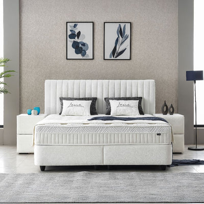 LAURA Boxspringbett Stauraum Bettkasten Samt Velours Stoff Créme Boxbett von ABC Bedding