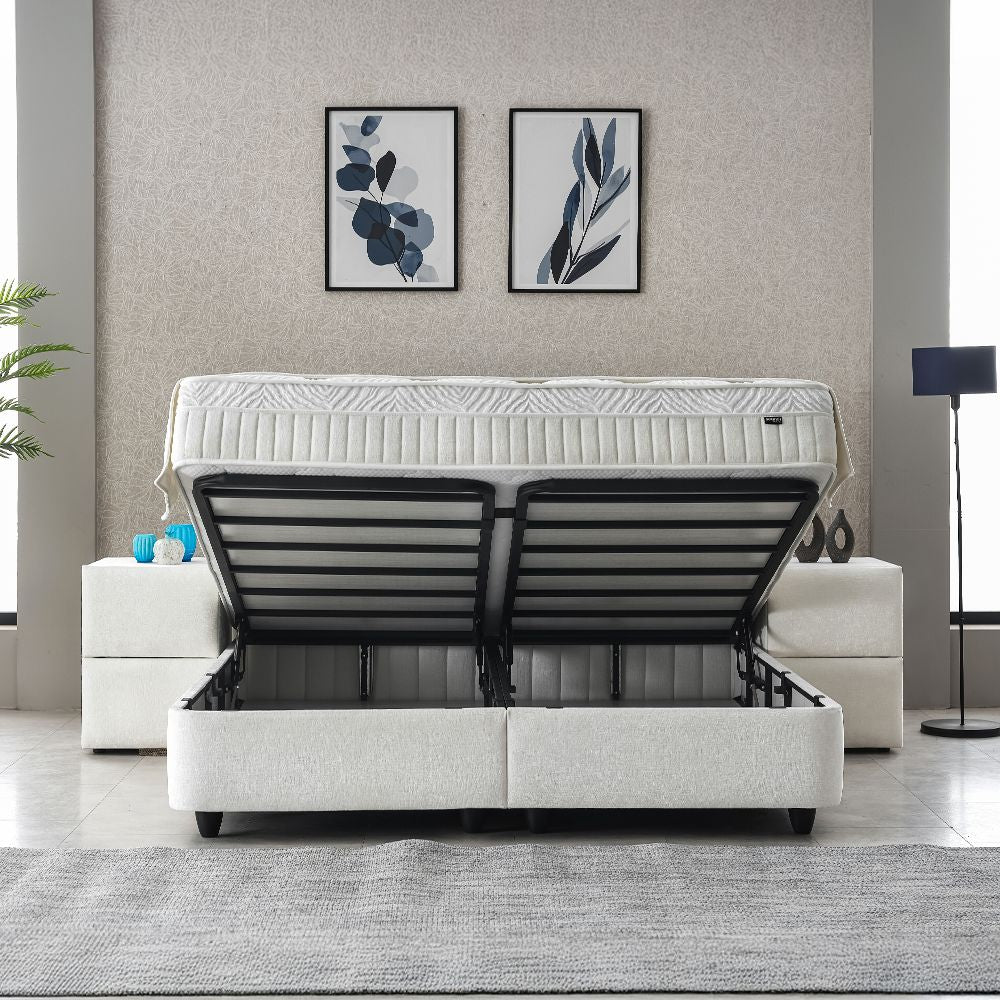 LAURA Boxspringbett Stauraum Bettkasten Samt Velours Stoff Créme Boxbett von ABC Bedding