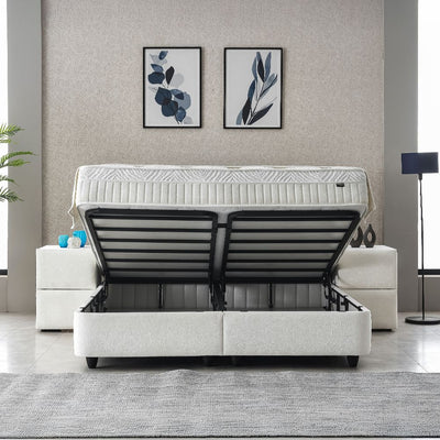 LAURA Boxspringbett Stauraum Bettkasten Samt Velours Stoff Créme Boxbett von ABC Bedding