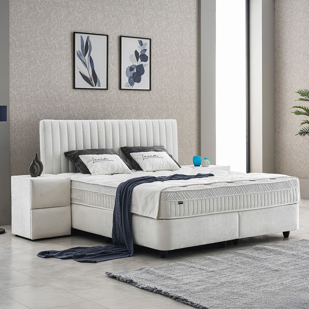 LAURA Boxspringbett Stauraum Bettkasten Samt Velours Stoff Créme Boxbett von ABC Bedding