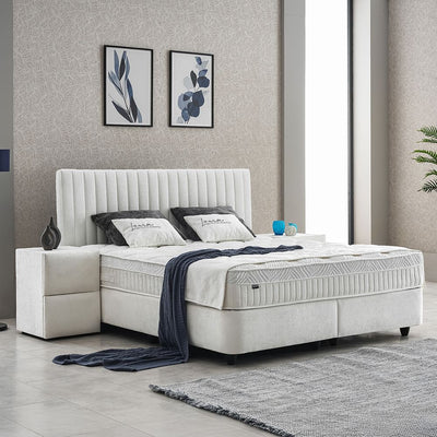 LAURA Boxspringbett Stauraum Bettkasten Samt Velours Stoff Créme Boxbett von ABC Bedding