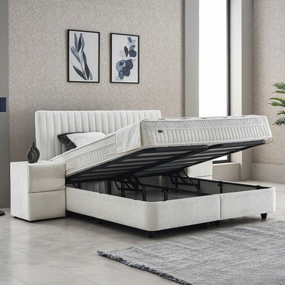 LAURA Boxspringbett Stauraum Bettkasten Samt Velours Stoff Créme Boxbett von ABC Bedding