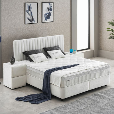 LAURA Boxspringbett Stauraum Bettkasten Samt Velours Stoff Créme Boxbett von ABC Bedding