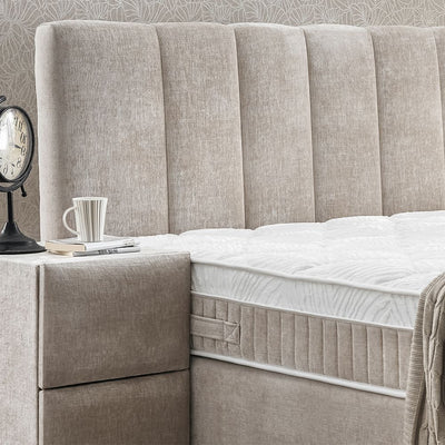 LUCIA Boxspringbett Stauraum Bettkasten Stoffdesign Grau Beige Boxbett von ABC Bedding